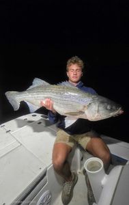 Large striped bass caught while fishing in Milford CT waters at night