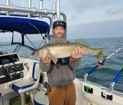 Angler holding a large pike-perch fish in OH