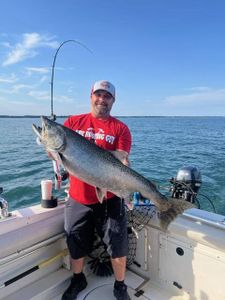 Photograph of a 34-inch rainbow trout caught while fishing in Cleveland