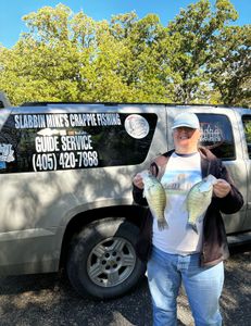 Two white crappie fish, fishing in OK