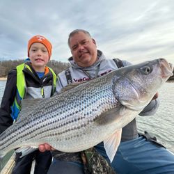 Striped bass caught by two people in Bristol