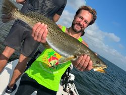 Two anglers with a big 33-inch fish in Corpus Christi