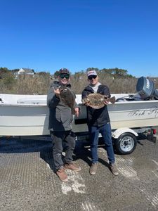 Two summer flounder, 15 inches each, caught in MD during cruises and fishing