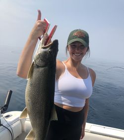 Catching a chinook salmon in Traverse City