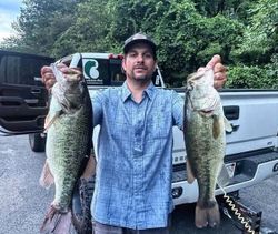 Two largemouth bass caught while fishing in Waterbury