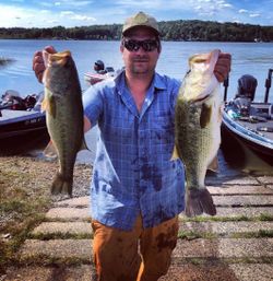 Two largemouth bass caught while fishing in Waterbury