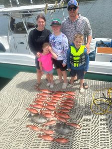 Fun family red snapper and triggerfish dockside catch