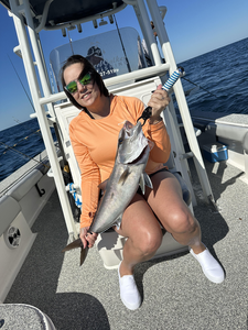 A feisty Longfin Yellowtail reeled in under clear skies after an early morning rain.