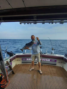Reeling in a huge catch while deep sea trolling in Olcott!