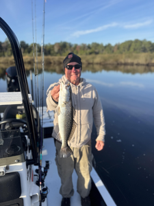 Nice speckled trout on light tackle today! Clear conditions made for an exciting adventure.