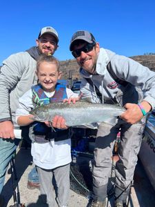 Coho Salmon being caught by 3 people in Montesano
