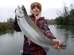 Catching a beautiful rainbow trout while fishing in MI