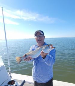 Speckled trout catch displayed on fishing boat in Corpus Christi TX waters