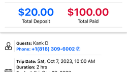 Trip booking interface showing deposit and payment details for Florida City FL tour