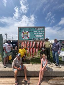 Fresh caught red snapper displayed on cleaning station at Texas Fins & Feathers charter service in Port O'Connor TX