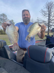 Two white crappie fish caught in OK
