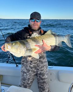 Striped bass caught at Barnegat Light, fishing
