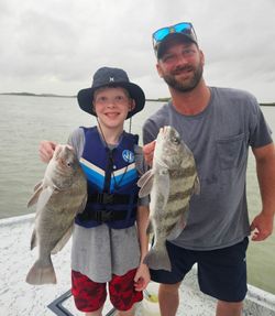 Two black drum fish caught fishing in TX