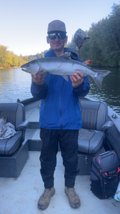Nice coho salmon using jigging and trolling techniques. Weather cleared up nicely this afternoon.
