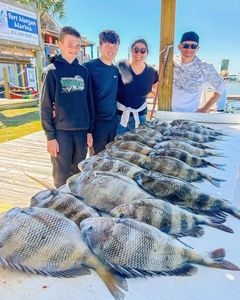Fresh caught sheepshead fish displayed on dock in Gulf Shores Alabama after successful fishing trip