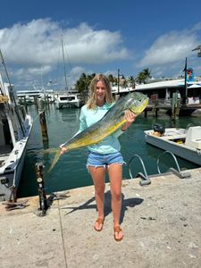 A mahi mahi or common dolphinfish, a 49-inch fish, caught while fishing in Key West