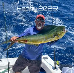 A fisherman with a large mahi mahi or common dolphinfish in Key West, Florida