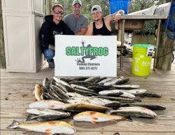 Three anglers with a catch of 3 large fish in St Bernard