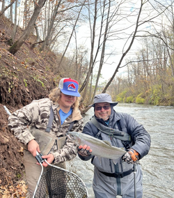 Fishing for a 18-inch pink salmon in NY