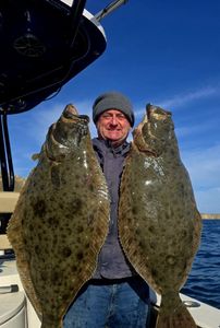 Two California flounder caught fishing in Santa Barbara CA