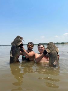Two fishermen with big catch of fish in AR