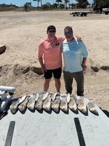 Black drum fishing catch displayed on boat deck in Corpus Christi TX