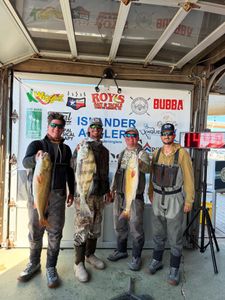 Successful fishing trip in Corpus Christi TX showing redfish and black drum catch