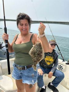A single summer flounder fish caught in Kitty Hawk, North Carolina while fishing.