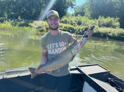 Chinook salmon catch displayed on fishing boat in Fruitport MI