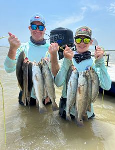 Two anglers with five spotted weakfish caught fishing in Matagorda