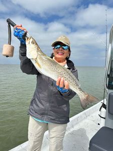 Photograph of a 23-inch Spotted Weakfish caught while fishing in TX