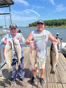 Four striped bass caught by two people fishing in OK