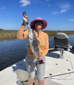 Angler catching a black drum fish in Old Town
