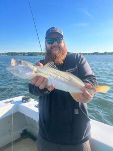 A lone angler fishing in Greenport