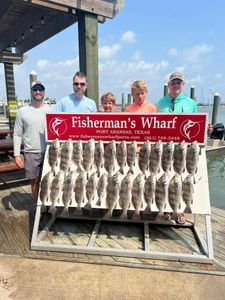Black drum fishing catch displayed at Fisherman's Wharf in Rockport TX