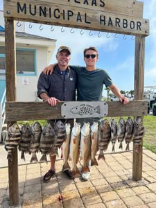 Fresh caught sheepshead and redfish displayed at municipal harbor cleaning station in Rockport TX