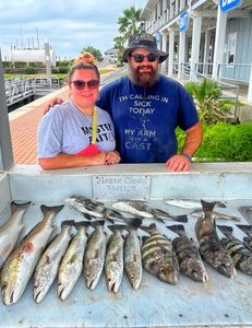 Two anglers fishing for 10 black drum and sheepshead in Hitchcock, Texas