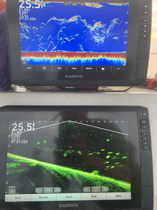 Reading the sonar for the best fishing adventure. Deep water jigging and trolling techniques paying off.