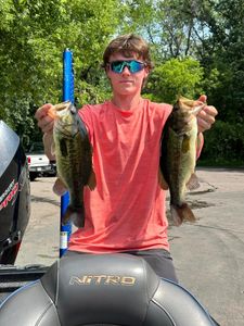 Two largemouth bass caught at Lake Elmo