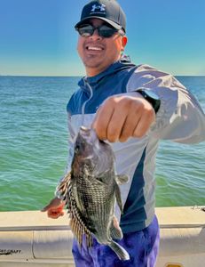 Fisherman catching a sea bass in NJ