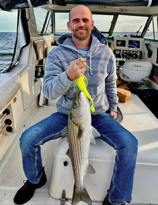 Striped bass caught fishing on boat in Port Monmouth Road NJ
