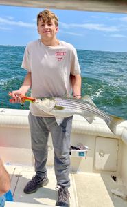Striped bass caught on fishing trip at Port Monmouth Road