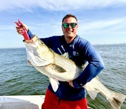 Large striped bass caught during fishing trip in Port Monmouth Road NJ