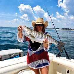 Striped bass caught while fishing in Port Monmouth Road NJ waters