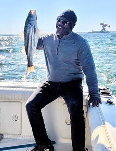 Striped bass caught on fishing trip at Port Monmouth Road